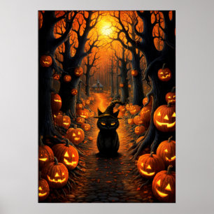 Halloween kunst heks kat poster