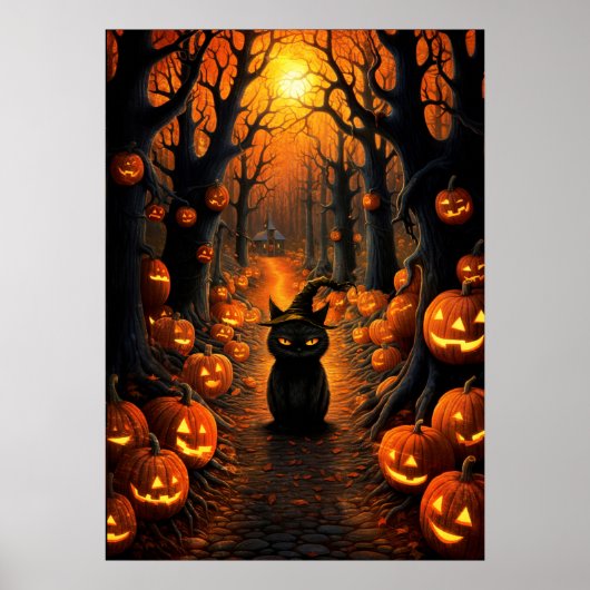 Halloween kunst heks kat poster (Voorkant)