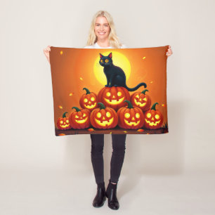 Halloween kunst met kat en volle maan fleece deken
