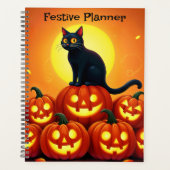Halloween kunst met kat en volle maan planner (Voorkant)