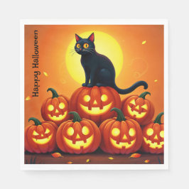 Halloween kunst met kat en volle maan servet