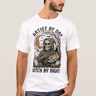 Halloween Kunstenaar Heks Vintage Gravure Kunst T- T-shirt