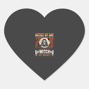 Halloween Kunstenaar overdag Heks 's nachts Ontwer Hart Sticker