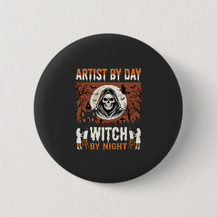 Halloween Kunstenaar overdag Heks 's nachts Ontwer Ronde Button 5,7 Cm