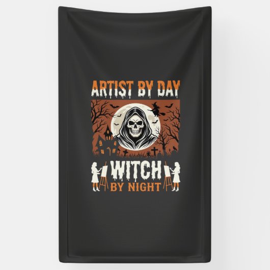 Halloween Kunstenaar overdag Heks 's nachts Ontwer Spandoek (Verticaal)