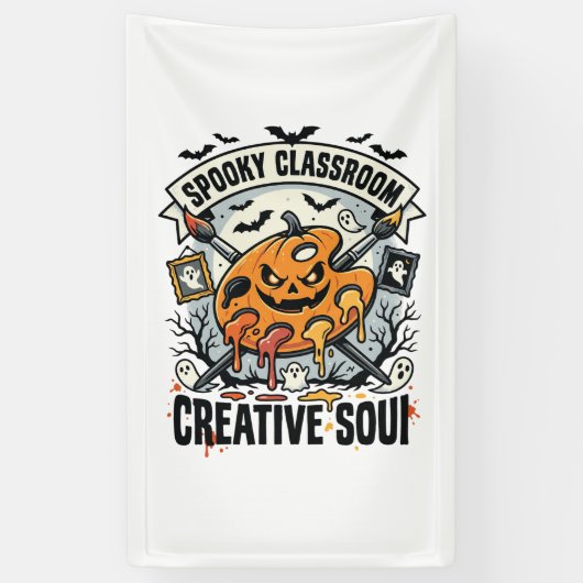 Halloween Kunstleraar Griezelflaskamer Spandoek (Verticaal)