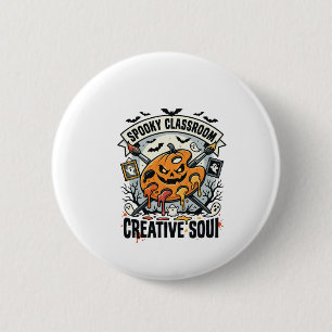 Halloween Kunstleraar Griezelflokaal Ronde Button 5,7 Cm