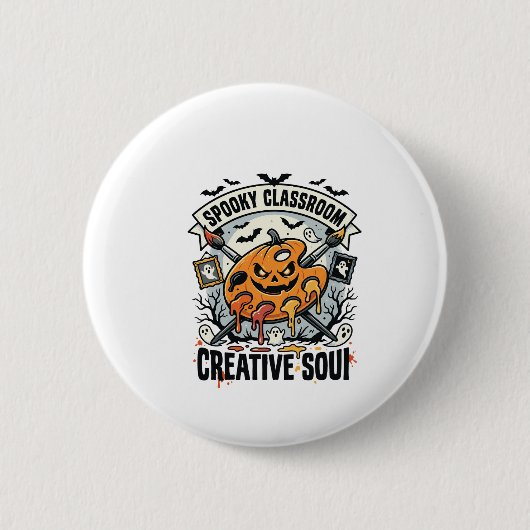 Halloween Kunstleraar Griezelflokaal Ronde Button 5,7 Cm (Voorkant)