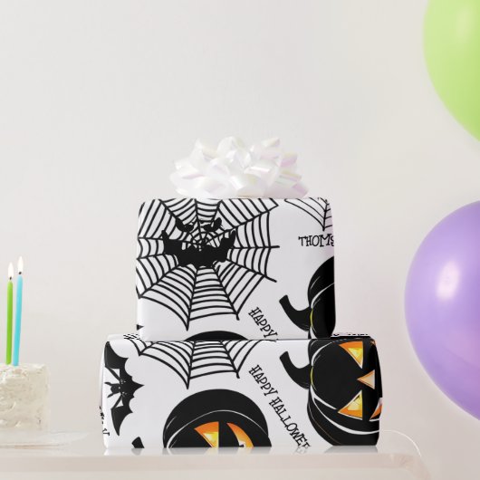 Halloween Kunstpatroon Zwart Enge Pompoen Custom Cadeaupapier (Feestgeschenken)