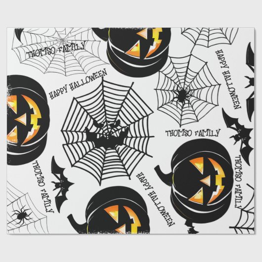 Halloween Kunstpatroon Zwart Enge Pompoen Custom Cadeaupapier (Vlak)
