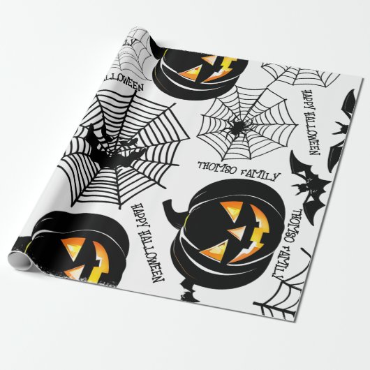 Halloween Kunstpatroon Zwart Enge Pompoen Custom Cadeaupapier (Uitgerold)