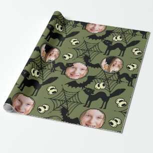 Halloween Kunstpatroon Zwarte Kat Foto Spooky Cadeaupapier