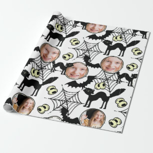 Halloween Kunstpatroon Zwarte Kat Foto Spooky Cadeaupapier