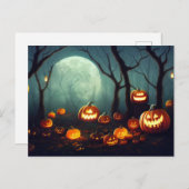 Halloween Kürbisse in einem Wald bei Vollmond. Briefkaart (Voorkant / Achterkant)