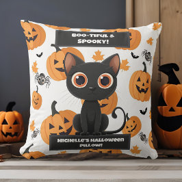 Halloween Kussen – Boo-tiful Cat & Pumpkin Design