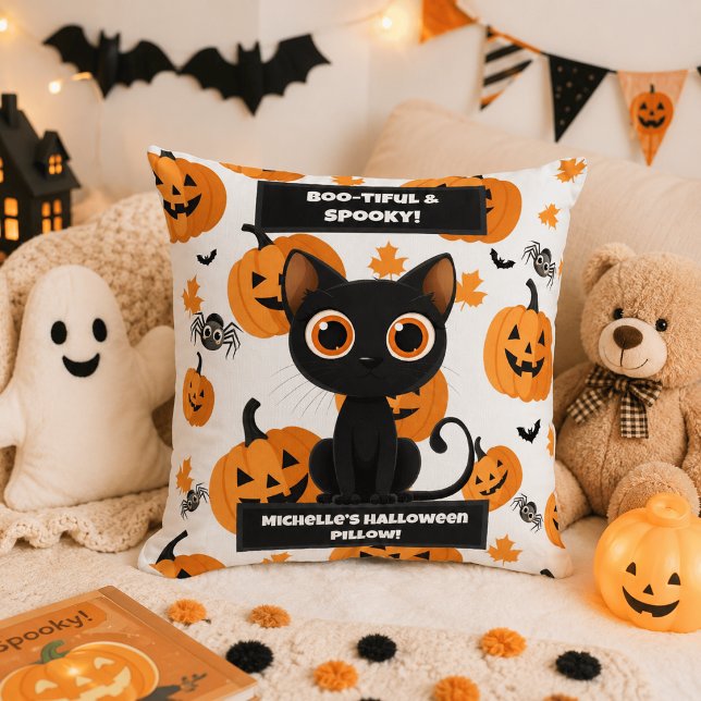 Halloween Kussen – Mooie Kat & Pompoen Design (Creator heeft geüpload)