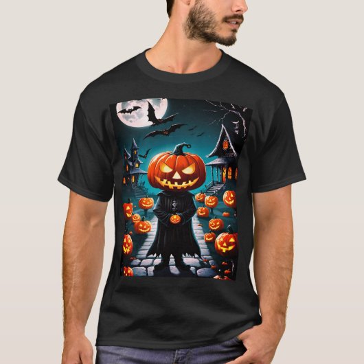 Halloween kwaadaardige pompoen man T-shirt (Voorkant)