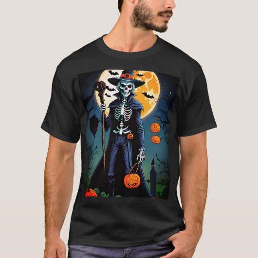 Halloween kwaadaardige schedel met pompoen T-shirt (Voorkant)