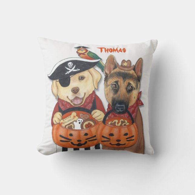 Halloween Lab, Shepherd en Parrot in Costumes Kussen (Voorkant)
