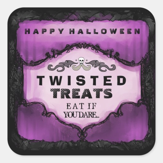 Halloween Label - Paarse & Zwart Groot Vierkant (Voorkant)