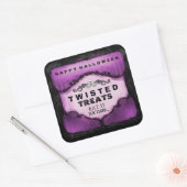 Halloween Label - Paarse & Zwart Groot Vierkant (Envelop)