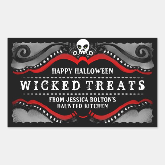 Halloween Label Treats & Drinken Zwart Wit & Rood (Voorkant)