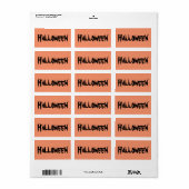Halloween Labels met zwarte tekst op Oranje (Full Sheet)