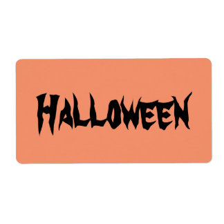Halloween Labels met zwarte tekst op Oranje
