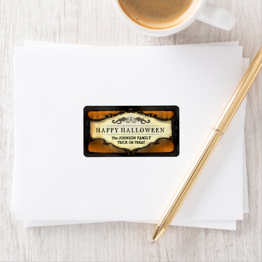 Halloween Labels - Sinaasappel & Zwart Custom Hall (Insitu)