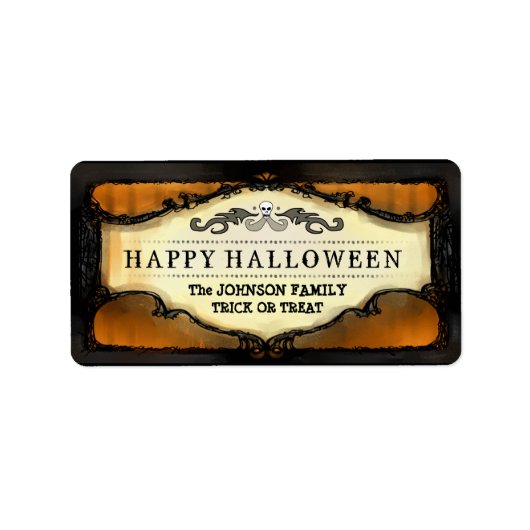 Halloween Labels - Sinaasappel & Zwart Custom Hall (Voorkant)