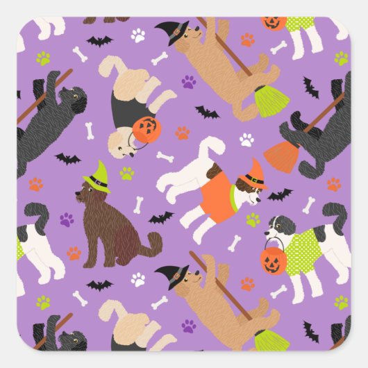 Halloween Labradoodle/Goldendoodle Square Sticke Vierkante Sticker (Voorkant)