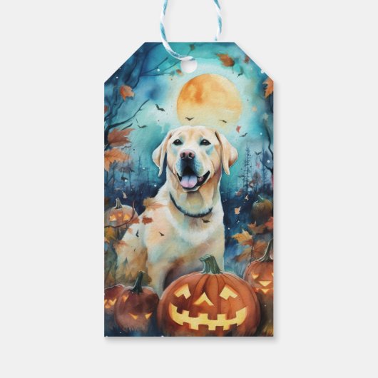 Halloween Labrador met pompoenen eng Cadeaulabel (Achterkant)