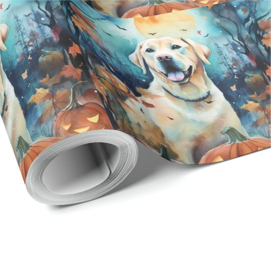 Halloween Labrador met pompoenen eng Cadeaupapier (Rol Hoek)