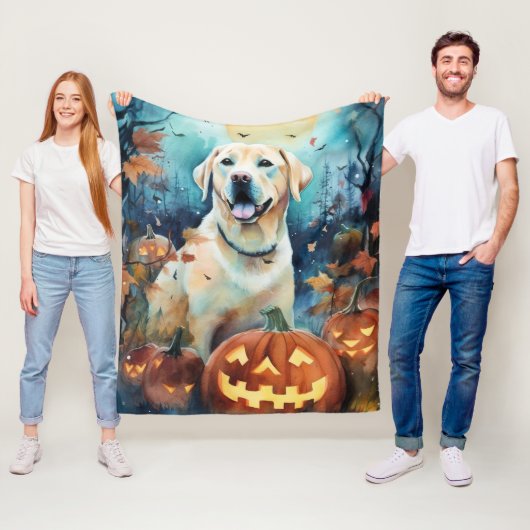Halloween Labrador met pompoenen eng Fleece Deken (In situ)