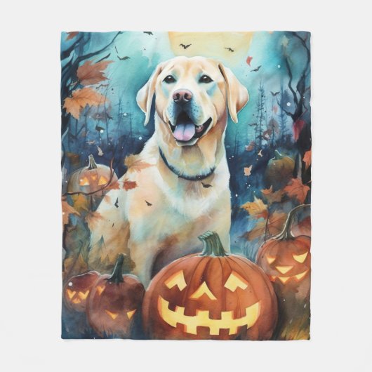 Halloween Labrador met pompoenen eng Fleece Deken (Voorkant)