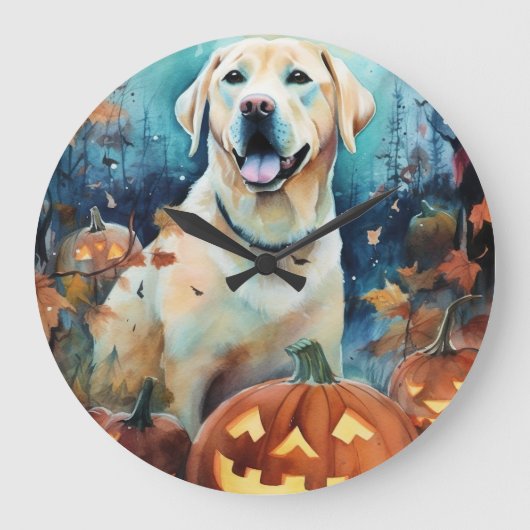 Halloween Labrador met pompoenen eng Grote Klok (Voorkant)