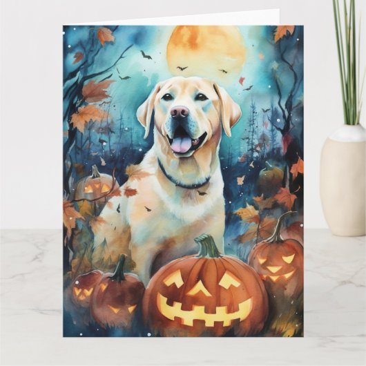 Halloween Labrador met pompoenen eng Kaart (Voorkant)