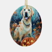 Halloween Labrador met pompoenen eng Keramisch Ornament (Rechts)