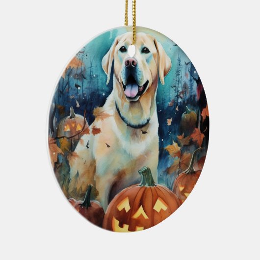 Halloween Labrador met pompoenen eng Keramisch Ornament (Rechts)
