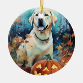 Halloween Labrador met pompoenen eng Keramisch Ornament (Voorkant)