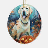 Halloween Labrador met pompoenen eng Keramisch Ornament (Links)