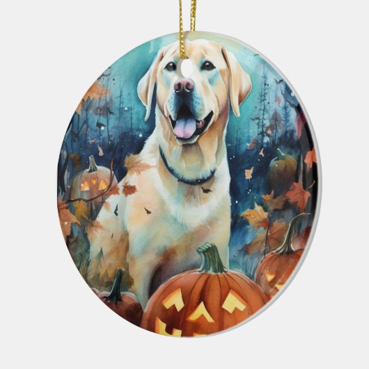 Halloween Labrador met pompoenen eng Keramisch Ornament (Links)