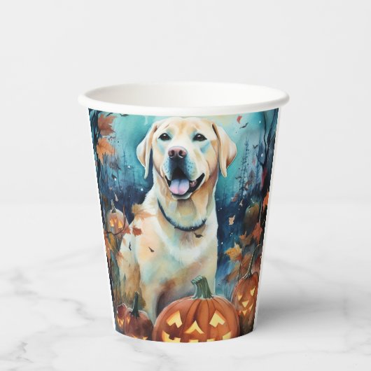 Halloween Labrador met pompoenen eng Papieren Bekers (Voorkant)