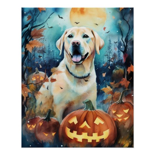 Halloween Labrador met pompoenen eng Perfect Poster (Voorkant)