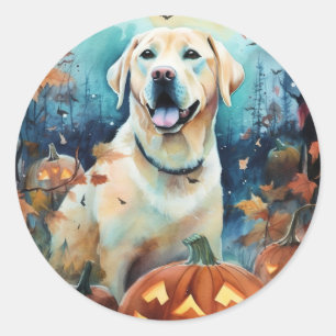 Halloween Labrador Met Pompoenen Eng Ronde Sticker