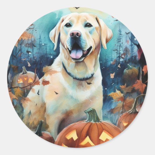 Halloween Labrador met pompoenen eng Ronde Sticker (Voorkant)