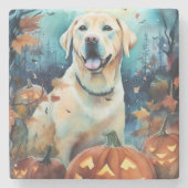 Halloween Labrador met pompoenen eng Stenen Onderzetter (Voorkant)