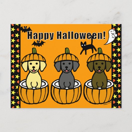 Halloween Labrador-Puppies en pompoenen Briefkaart (Voorkant)