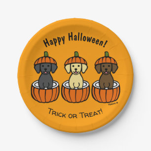 Halloween Labrador-Puppies en pompoenen Papieren Bordje