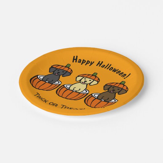 Halloween Labrador-Puppies en pompoenen Papieren Bordje (Gekanteld)